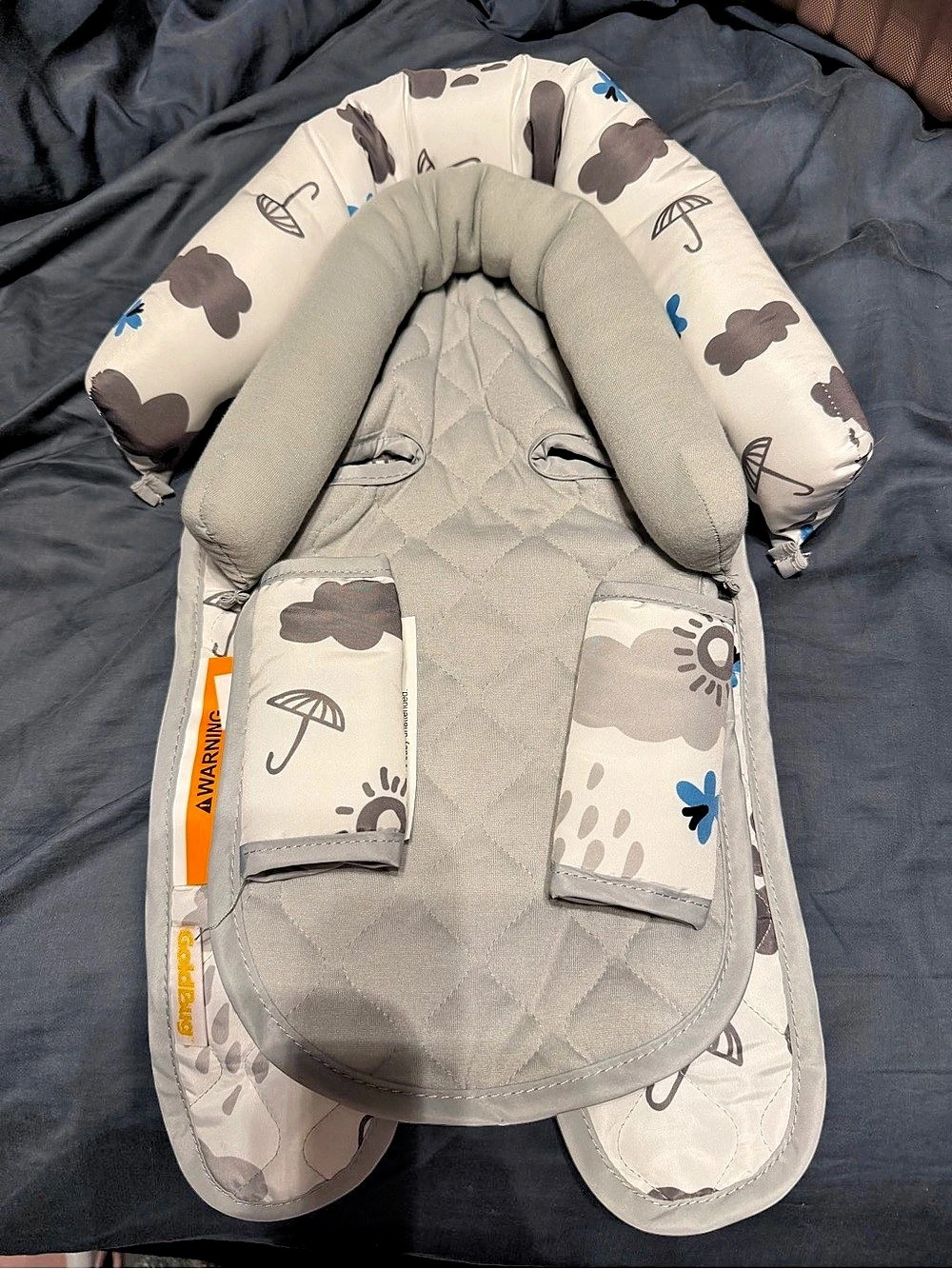 Goldbug Duo Head Support and Strap Cover Set Gray & White - never used, no tags